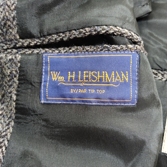 Harris Tweed Handwoven Scottish Wool Blazer 44R Leishman Gray Herringbone Union - Picture 6 of 9